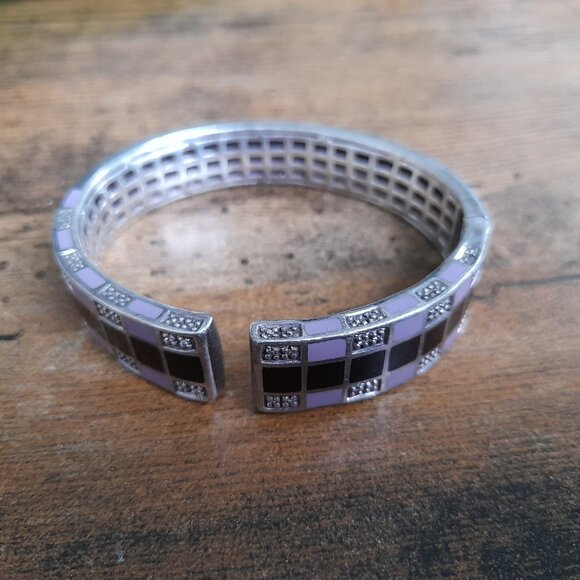 Silver 925 JPI Bracelet Hinged Clamper Bangle Purple Black Textured - Picture 11 of 14